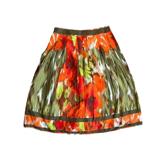 Talbots Womens Size 8 Orange Green Pleated Midi Silk Blend Skirt Boho - Picture 1 of 6